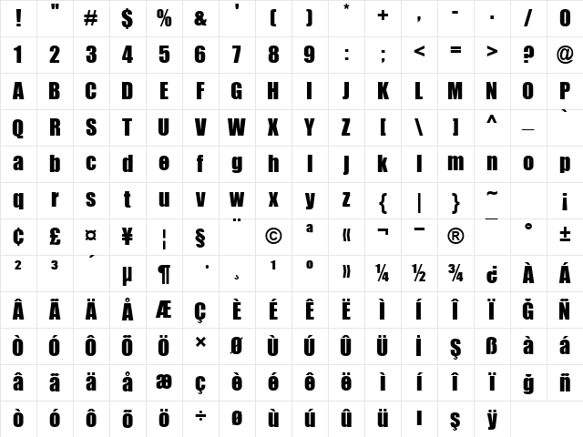 TR Impact Regular Character Map TR Impact Regular Character Map