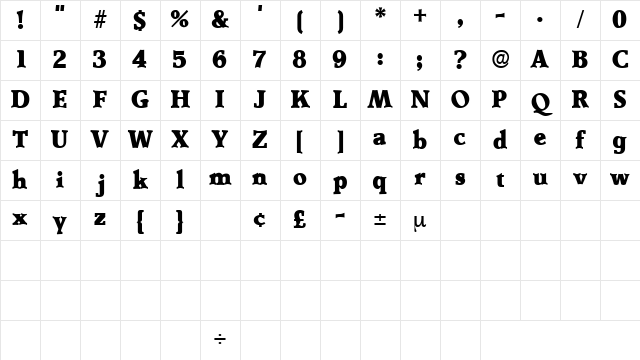 TractoDisplaySSK Regular Character Map