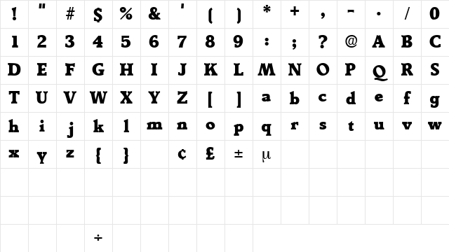 TractoDisplaySSK Regular Character Map