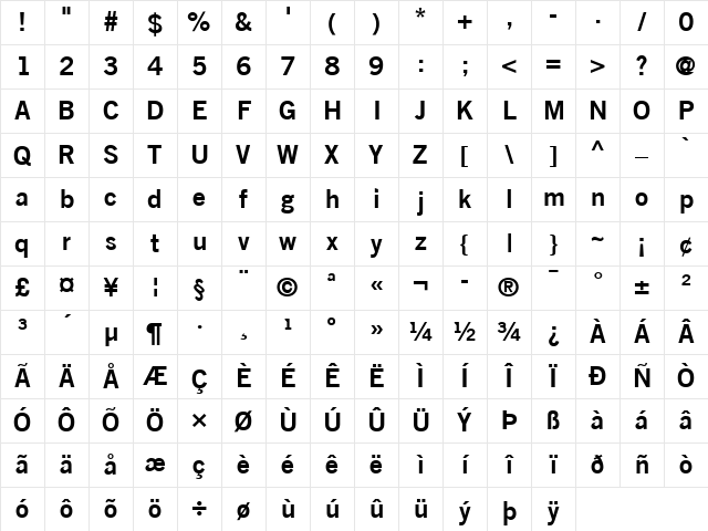 TradeGothic LT Bold Character Map