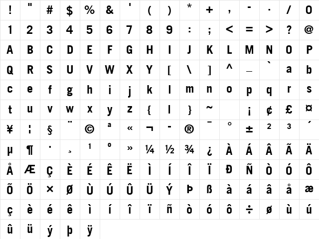 Trade Gothic LT Com Bold Character Map