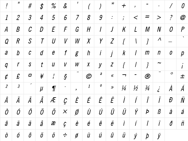 Trade Gothic LT Com Condensed No. 18 Oblique Character Map Trade Gothic LT Com Condensed No. 18 Oblique Character Map