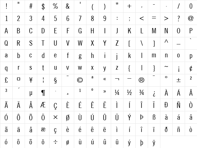 TradeGothicNo.18-Condensed Roman Character Map TradeGothicNo.18-Condensed Roman Character Map