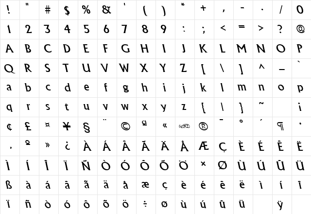 AcclaimBackslant Regular Character Map AcclaimBackslant Regular Character Map