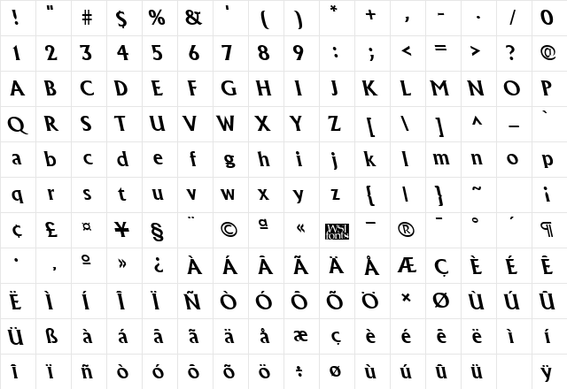 AcclaimBackslant Bold Character Map AcclaimBackslant Bold Character Map