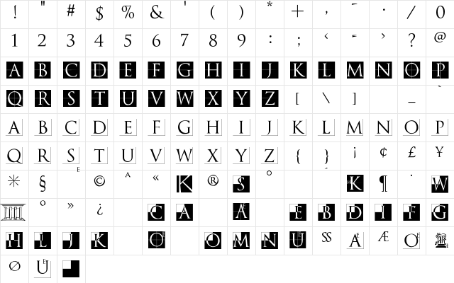 TrajanusBriX-Invers Regular Character Map
