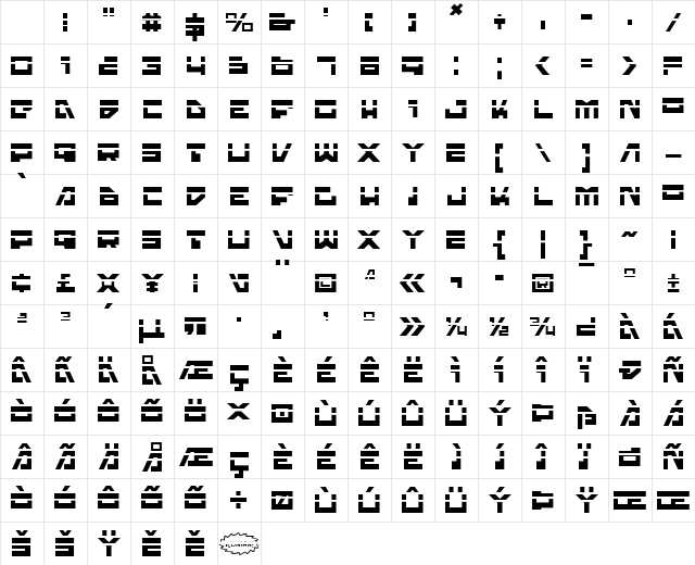 Trajia Laser Character Map