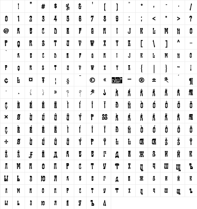 Traktir-Modern Contour Regular Character Map