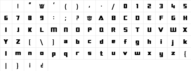TransRobotics Bold Character Map