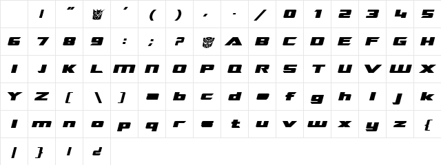 TransRobotics Extended Bold Italic Character Map TransRobotics Extended Bold Italic Character Map