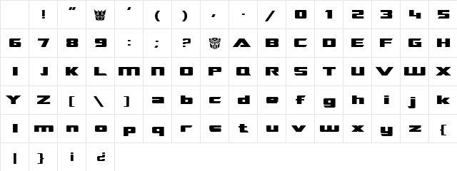 TransRobotics Extended Regular Character Map TransRobotics Extended Regular Character Map