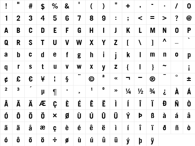 TransferGothic Bold Character Map