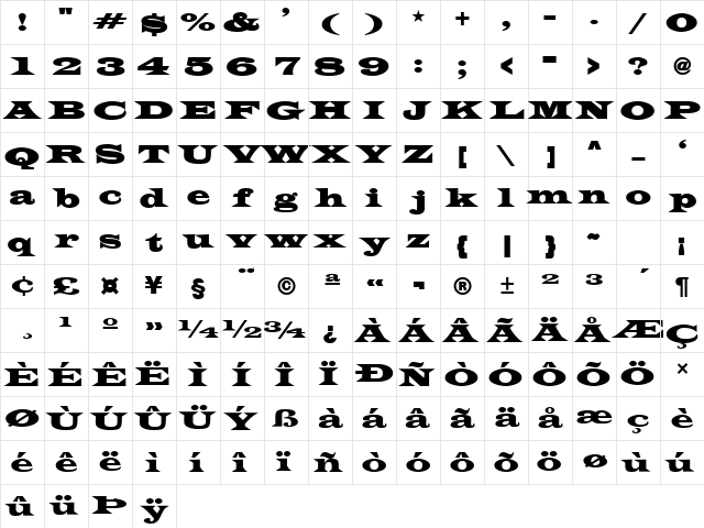 TransverseSSK Bold Character Map TransverseSSK Bold Character Map