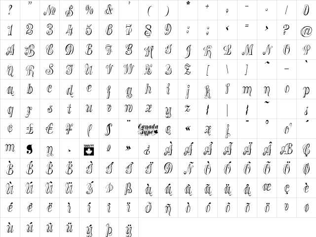 Treasury Silver Alt Regular Character Map
