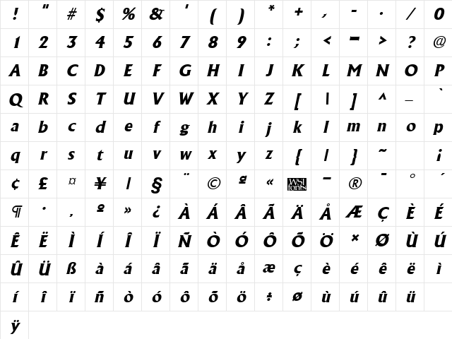 AcclaimExtrabold Italic Character Map AcclaimExtrabold Italic Character Map