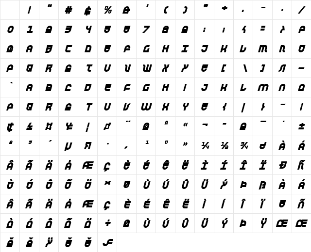 Trek Trooper Bold Italic Bold Italic Character Map