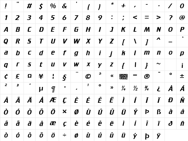 Trekker Regular Character Map