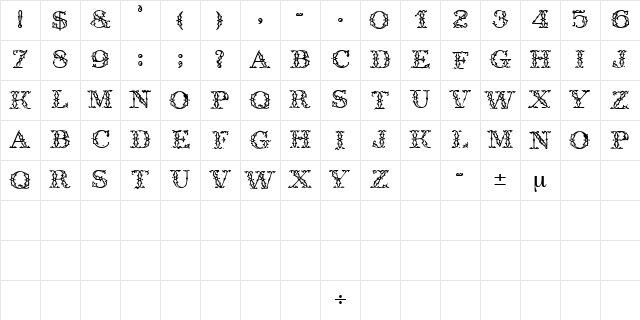 TrellisDisplayCapsSSK Regular Character Map