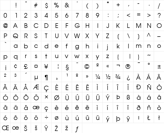 Trendex SSi Regular Character Map Trendex SSi Regular Character Map