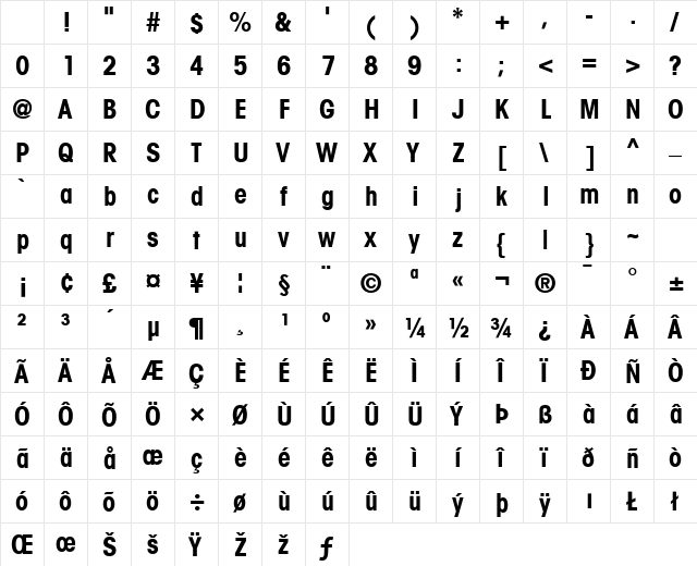 Trendex Condensed SSi Bold Condensed Character Map