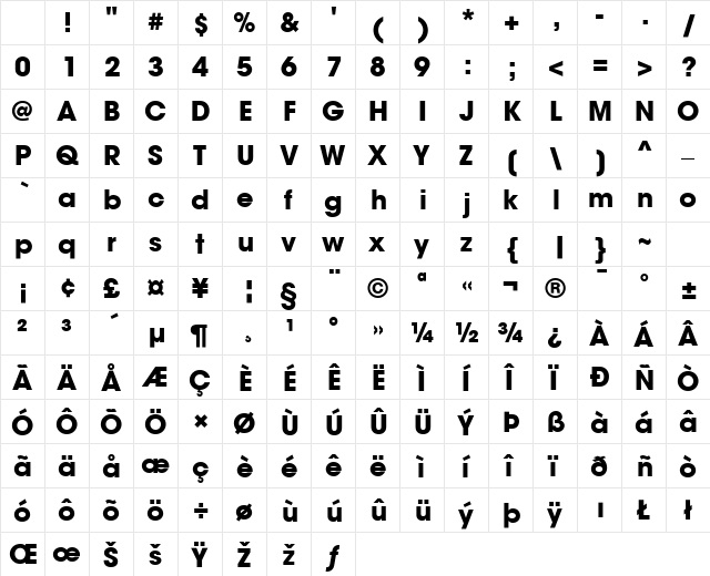 Trendex Black SSi Bold Character Map Trendex Black SSi Bold Character Map