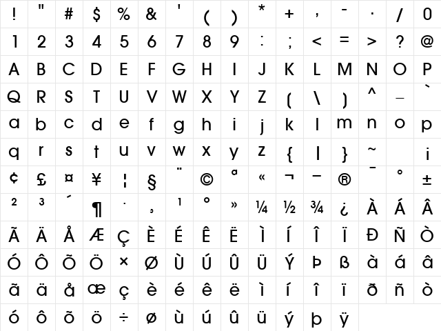 TrendexLightSSK Bold Character Map