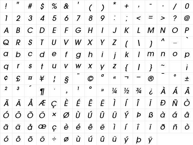 TrendexLightSSK BoldItalic Character Map