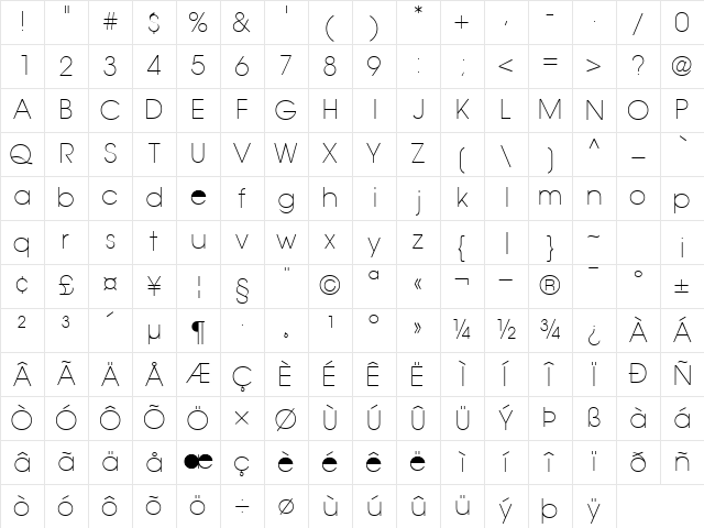 TrendexLightSSK Regular Character Map