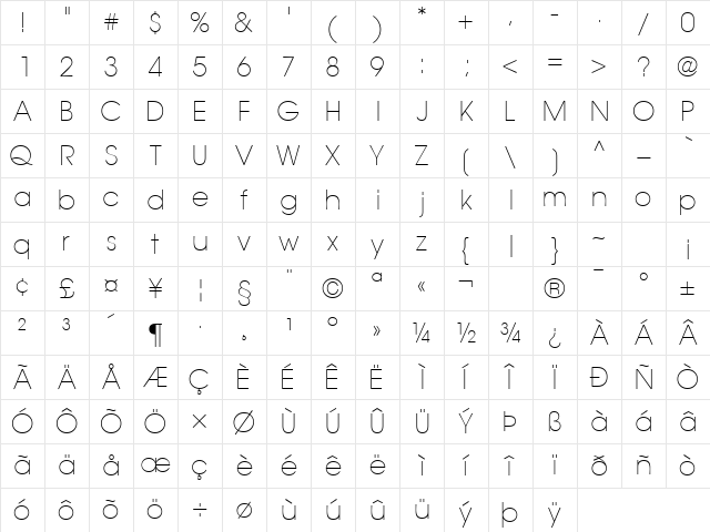 TrendexLightSSK Regular Character Map