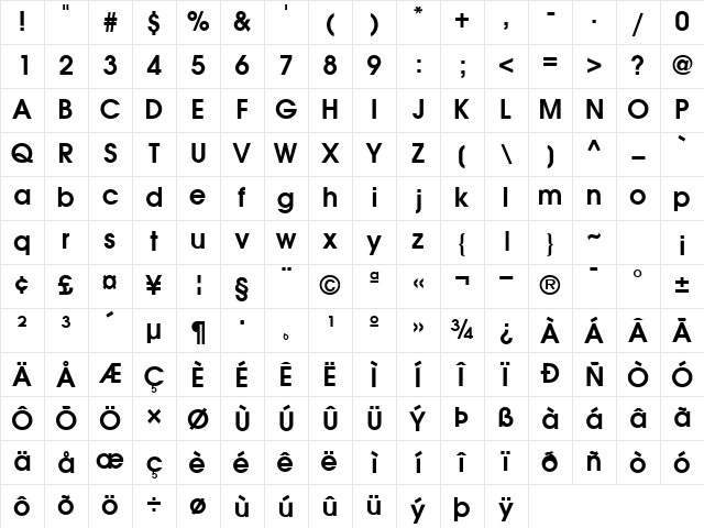 TrendexSSK Bold Character Map