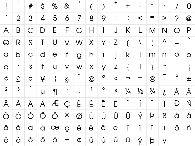 TrendexSSK Regular Character Map