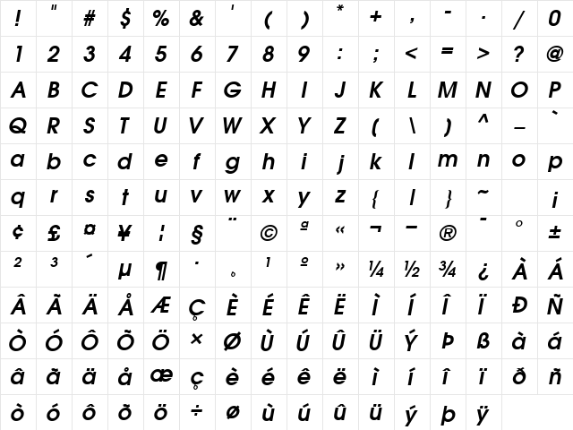 TrendexSSK SemiBoldItalic Character Map