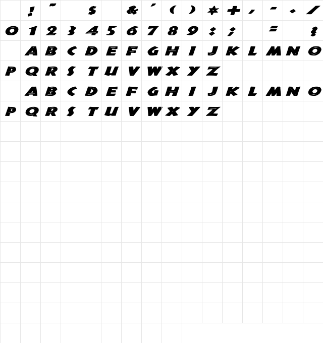 Tribeca Wd BI Bold Italic Character Map