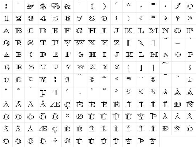 TribOutlineSCapsSSK Regular Character Map