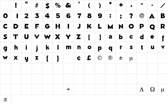 TricorneDisplaySSK Regular Character Map TricorneDisplaySSK Regular Character Map