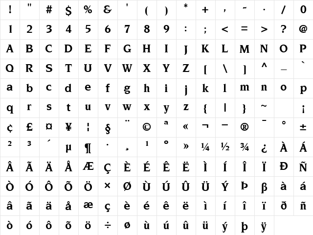 TridentSSK Bold Character Map