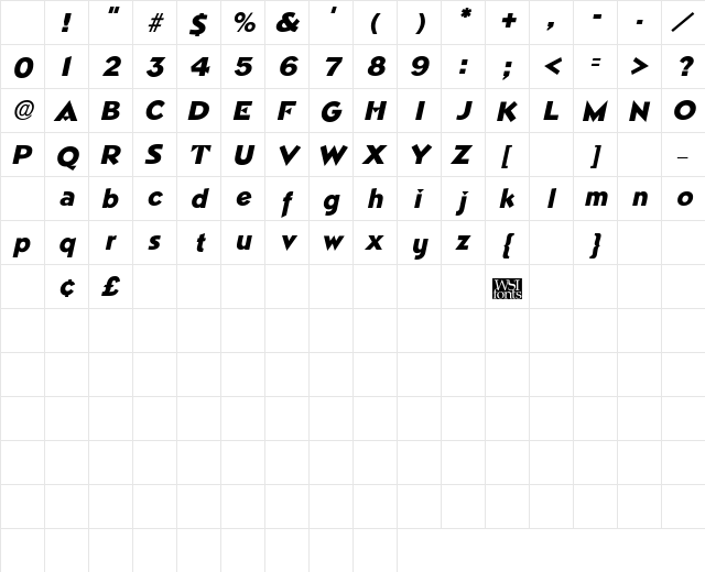 Trimble Italic Character Map