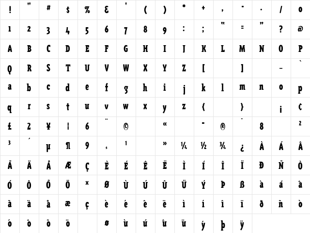 TriplexCondSerifBlack Regular Character Map