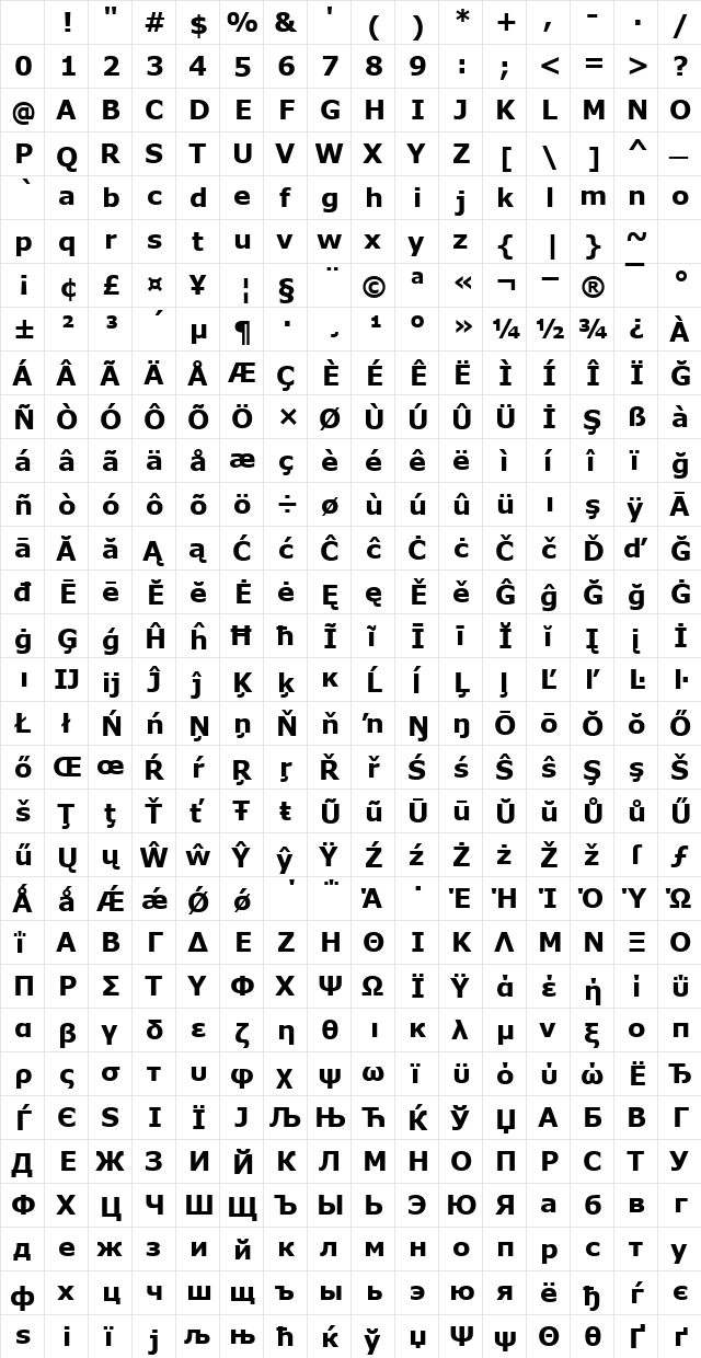 TrSah Verdana Bold Character Map TrSah Verdana Bold Character Map