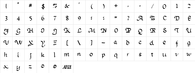 TrumanScript Regular Character Map TrumanScript Regular Character Map