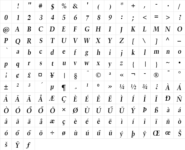 Trumpet-Lite HU Bold Italic Character Map Trumpet-Lite HU Bold Italic Character Map