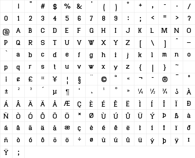 Trunkmill Regular Character Map Trunkmill Regular Character Map