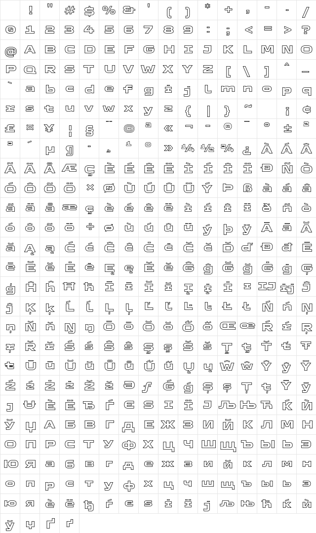 TT Autonomous XBd Outline Character Map TT Autonomous XBd Outline Character Map