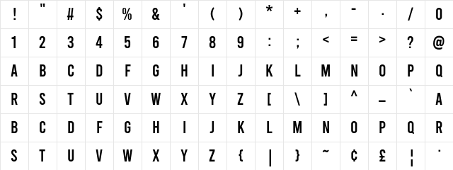 Bebas Regular Character Map