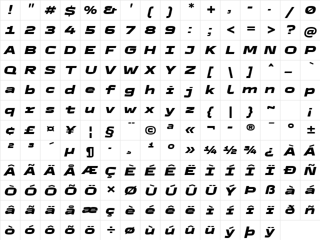 TT Autonomous Trl ExtraBold It Character Map
