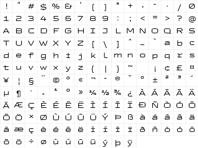 TT Autonomous Trl ExtraLight Character Map