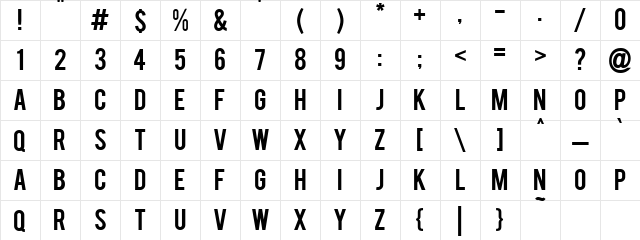 Bebas Regular Character Map