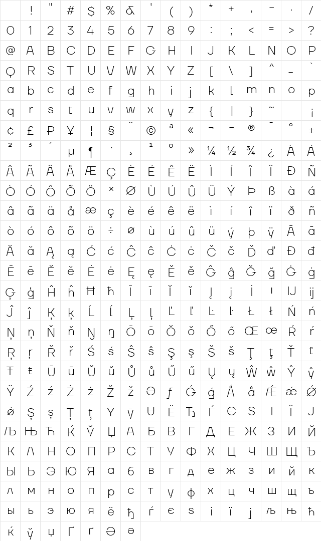 TT Firs Neue Trl ExtraLight Character Map