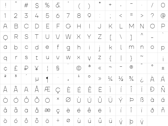 TT Firs Neue Trl Thin Character Map