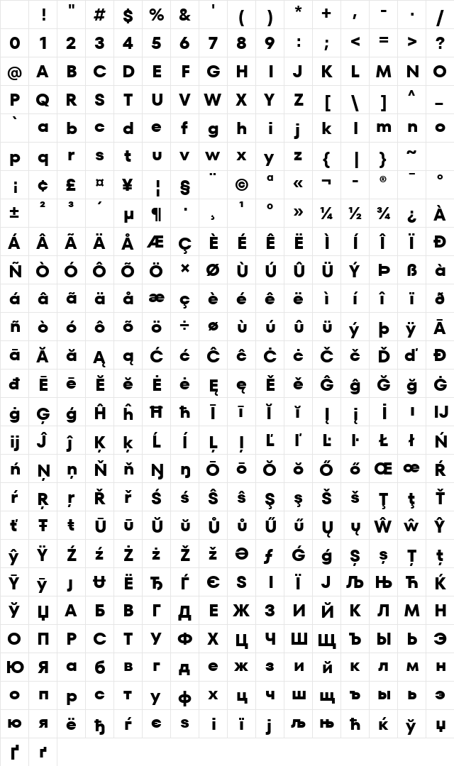 TT Fors Trial Bold Character Map TT Fors Trial Bold Character Map